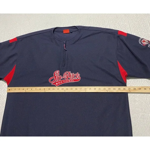 SPN Slo Pitch National Championship Pullover Jersey Navy Red Mens XL 1/4 Zip‎ - Picture 11 of 12
